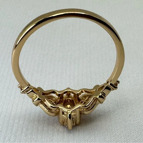 Art Deco Style Champagne Topaz CZ Ring Gold Vintage Inspired Filigree Cocktail - Picture 7 of 8